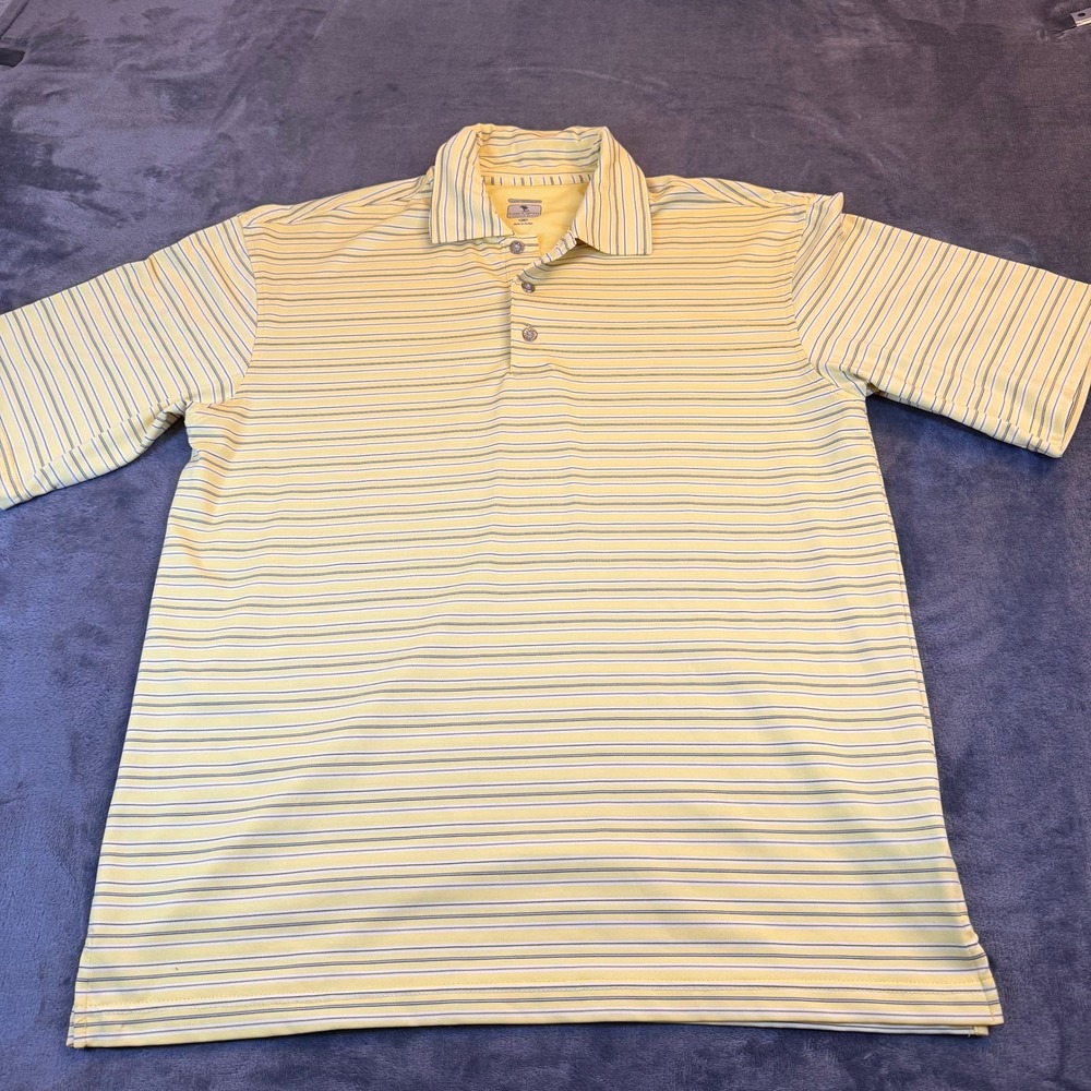 Lone Cypress Pebble Beach Yellow Stripe Golf Polo Shirt Performance Mens Medium